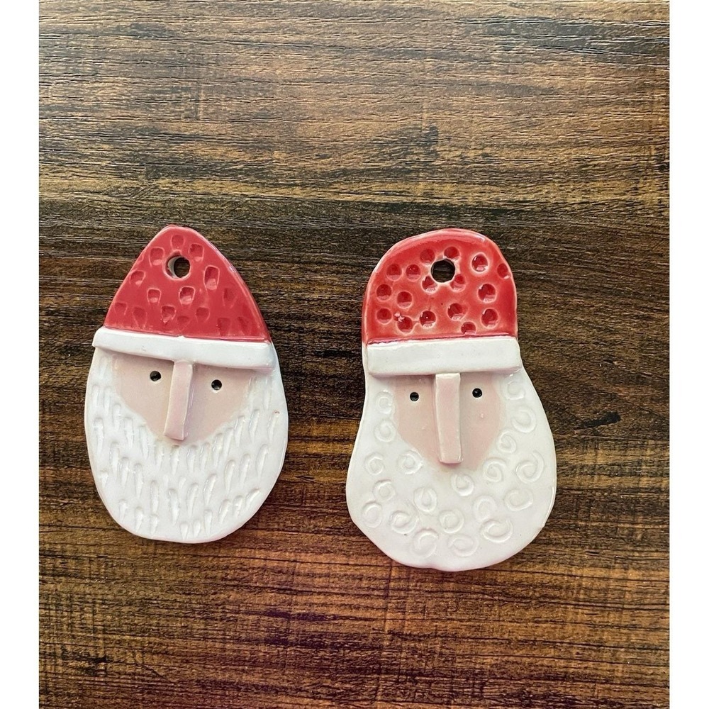 Handmade Santa Ornaments Set of 2 Stoneware Christmas Decor Local KS Artisan